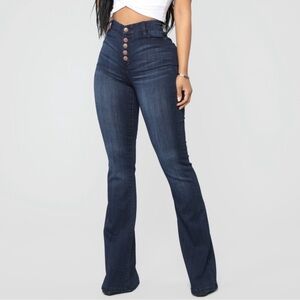 Fashion Nova Dark Blue High-Rise Flare Jeans